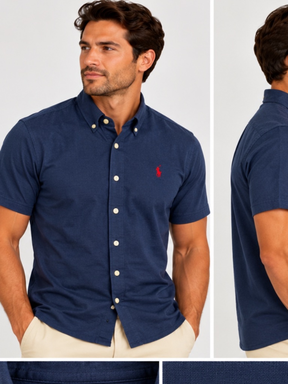 Button down, navy blue short sleeve Polo, Ralph Lauren